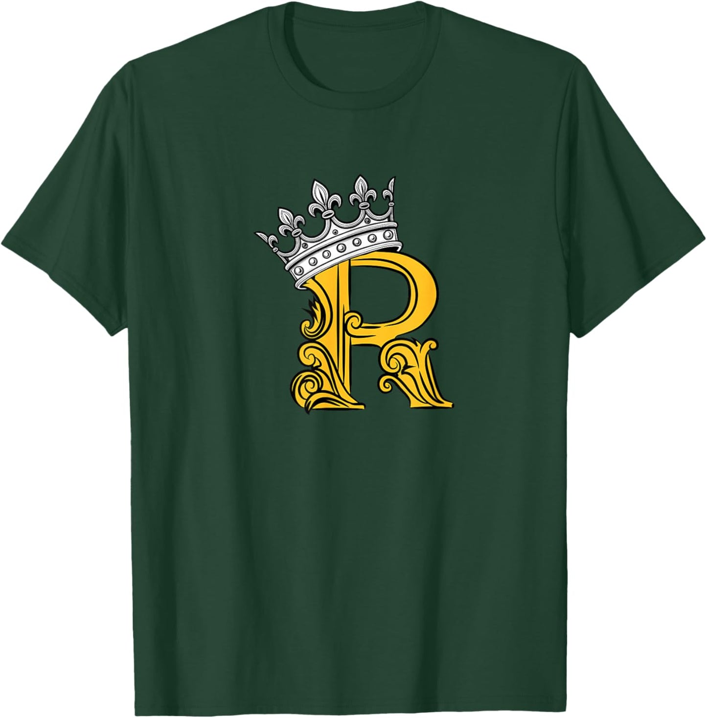 University Varsity-Gold Color Letter R Initial + Crown T-Shirt - T-Shirt | Forest