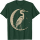 Blue Heron Bird Linocut Folk Art with Moon Crescent Birding T-Shirt - T-Shirt | Forest