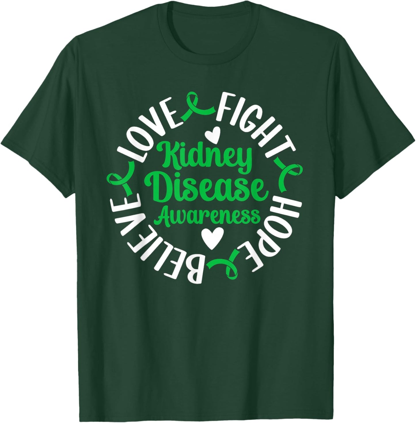 Fight Hope Kidney Disease Awareness Kidney Disease Survivor T-Shirt - T-Shirt | Forest