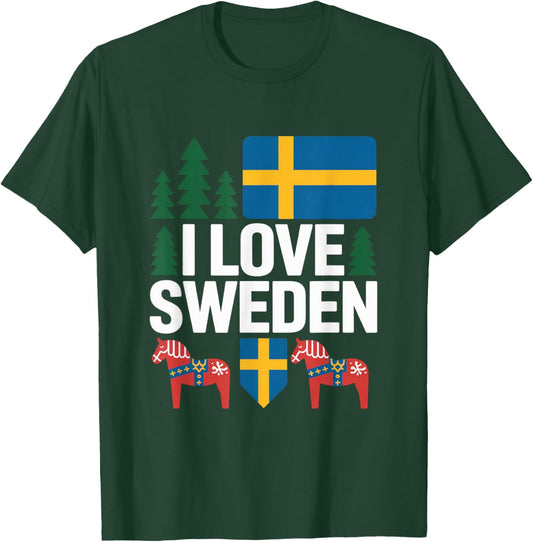 I Love Sweden Swedish Flag Dala Horse T-Shirt - T-Shirt | Forest