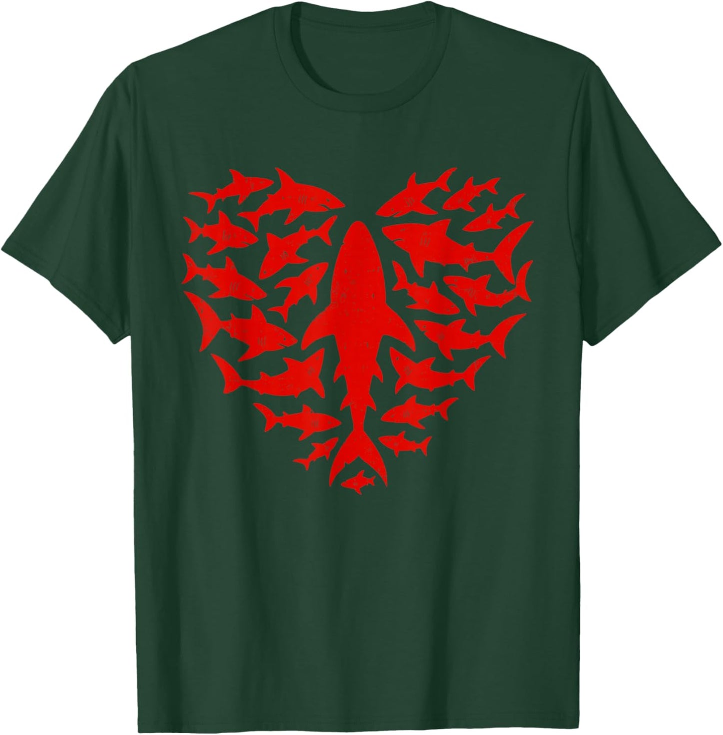 Shark Heart Ocean Funny Valentines Day Men Women Kids T-Shirt - T-Shirt | Forest