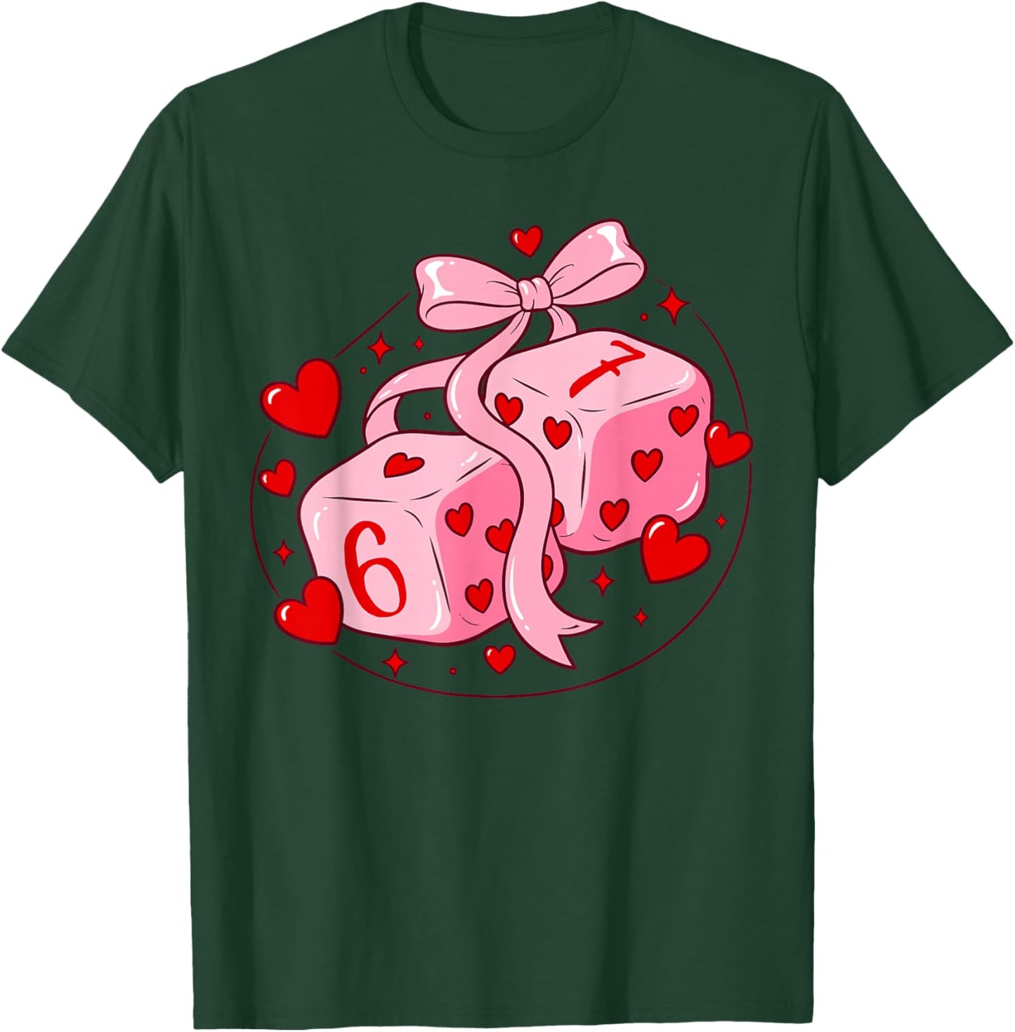 Preppy 67 Valentine Six Seven Dice 6 7 Coquette Bow Meme T-Shirt - T-Shirt | Forest