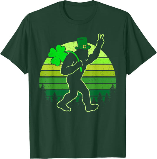 Retro Funny St Patrick's Day Bigfoot Shamrock Men Women Kids T-Shirt - T-Shirt | Forest