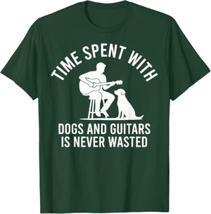 Time Spent with Dogs and Guitars is Never Wasted T-Shirt - T-Shirt | Forest
