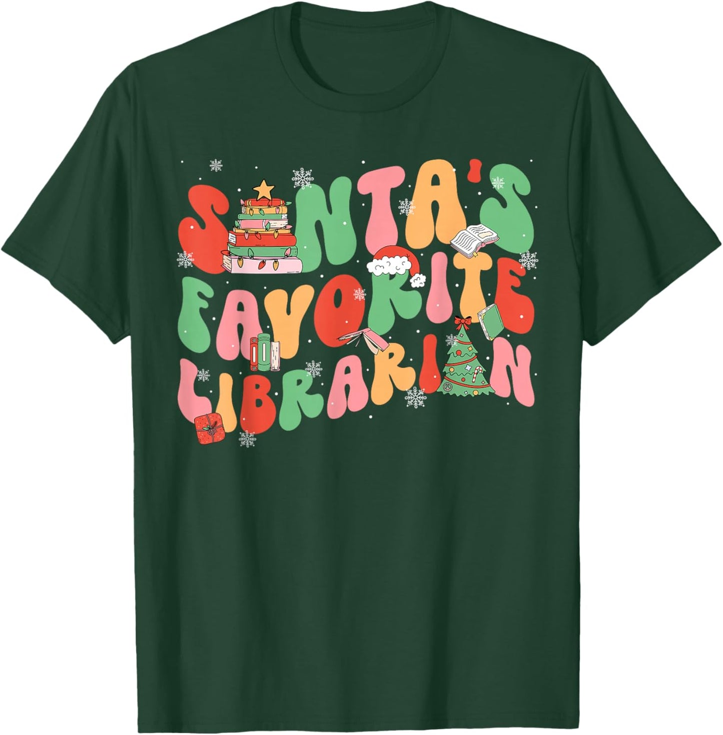 Santa Favorite Librarian Christmas Books Lover Teachers Pjs T-Shirt - T-Shirt | Forest