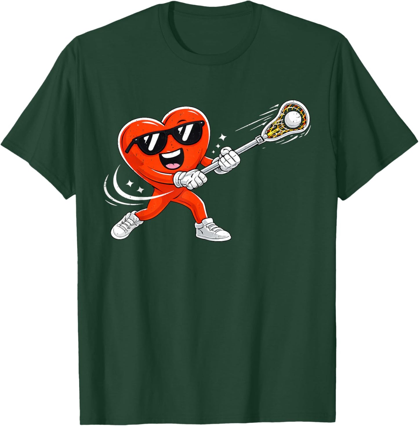 Valentine Lacrosse Heart Sport Valentines Day Men Boys Kids T-Shirt - T-Shirt | Forest