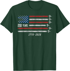 250 Years US Flag Jets 1776 2026 250th Anniversary Men Boys T-Shirt - T-Shirt | Forest