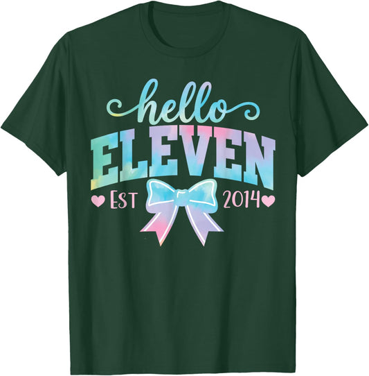 Hello Eleven Est 2014 Tie Dye Coquette Bow 11th Birthday T-Shirt - T-Shirt | Forest