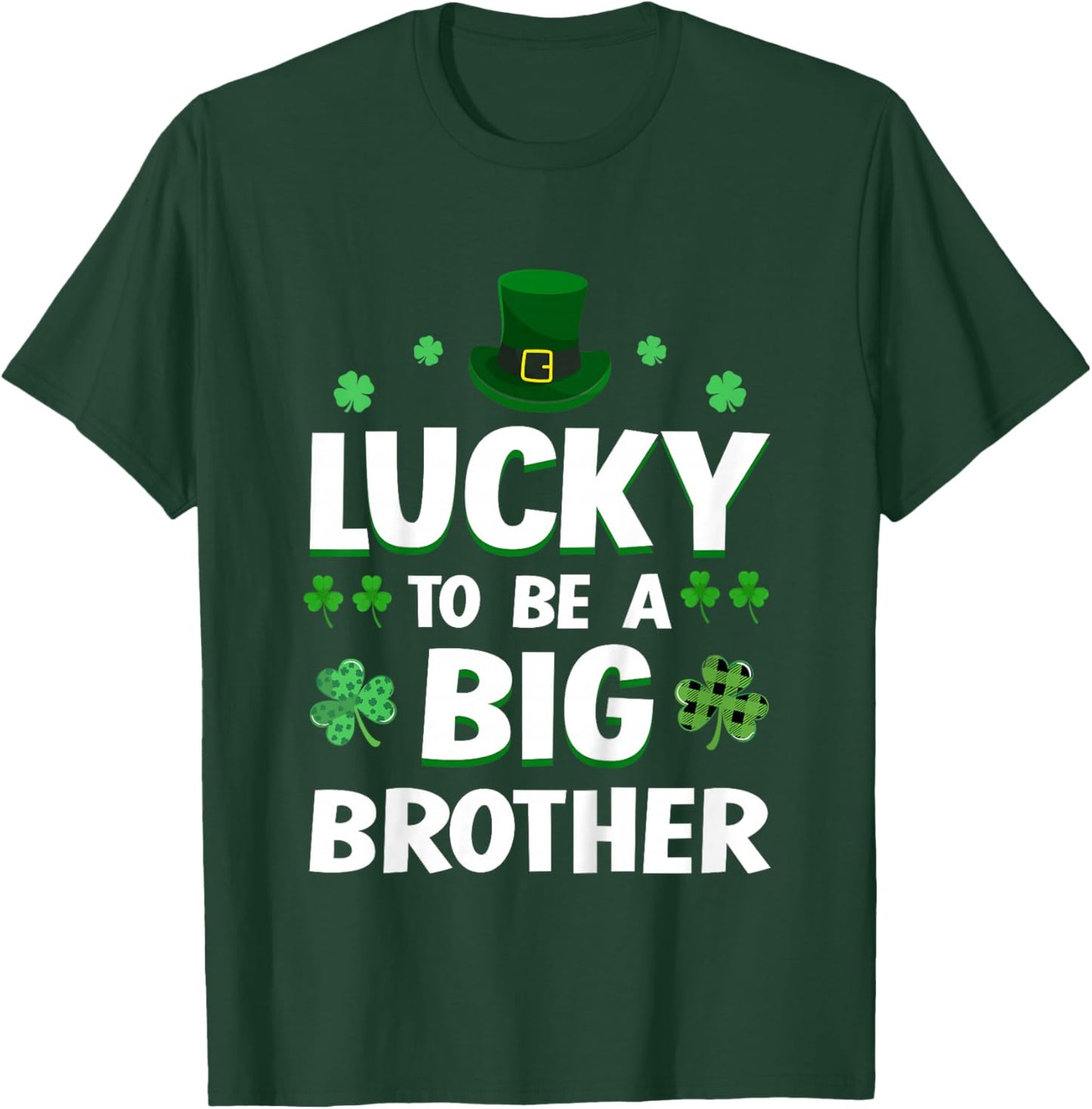 Kids Lucky to Be A Big Brother St Patrick's Day Gender Reveal T-Shirt - T-Shirt | Forest