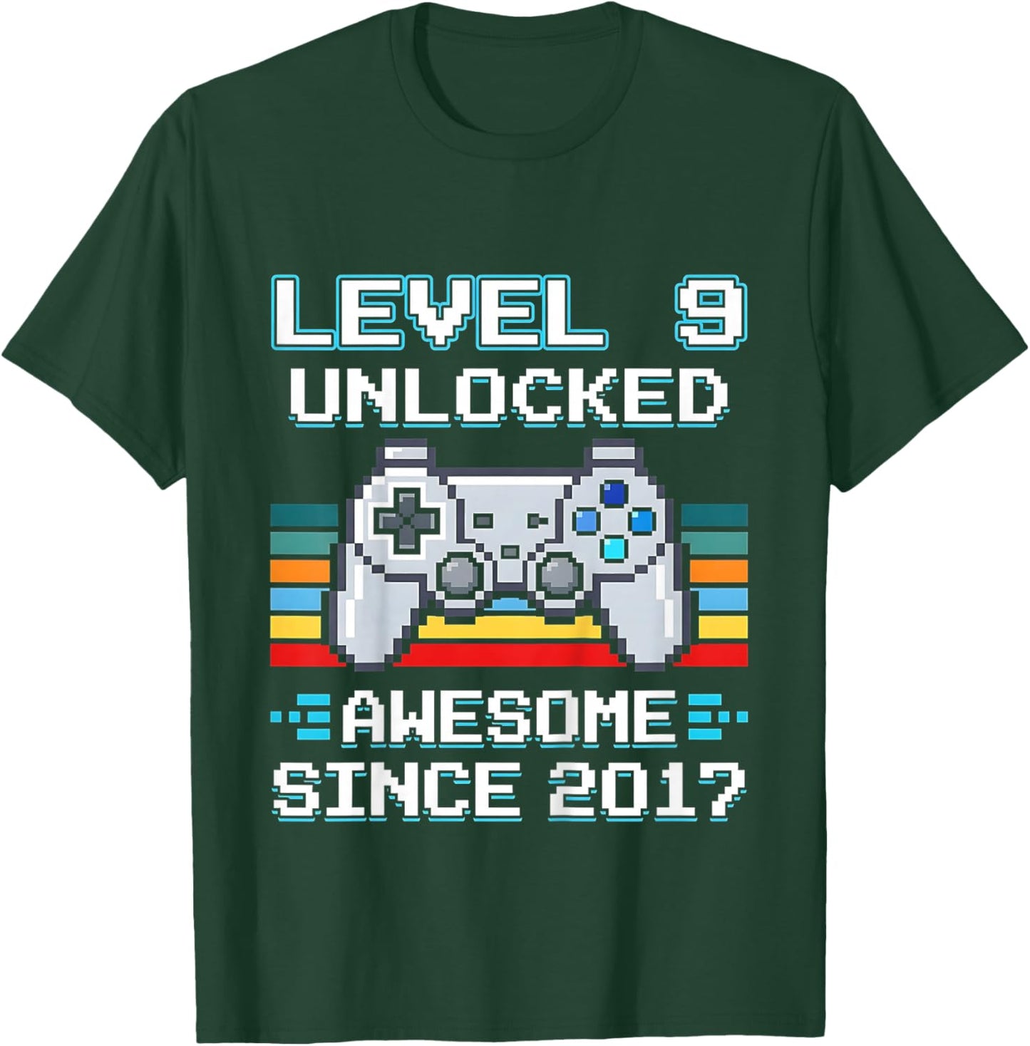 Kids 9th Birthday Gamer Level 9 Unlocked Awesome Since 2017 T-Shirt - T-Shirt | Forest