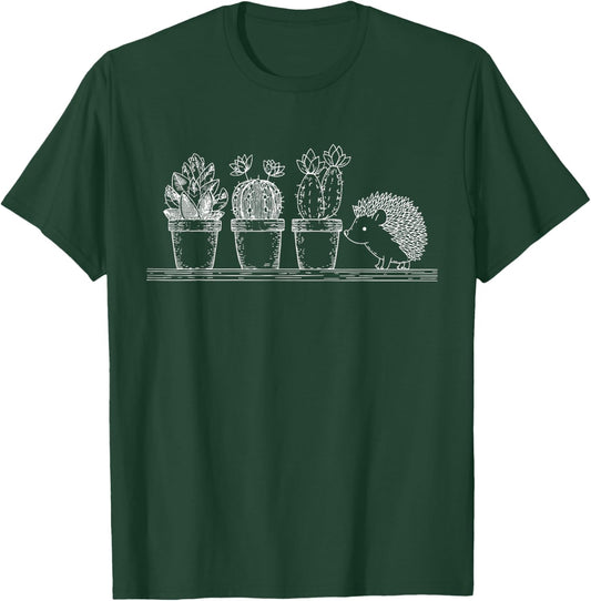 Vintage Cute Hedgehog Cactus Succulent Gardening Plant Lover T-Shirt - T-Shirt | Forest