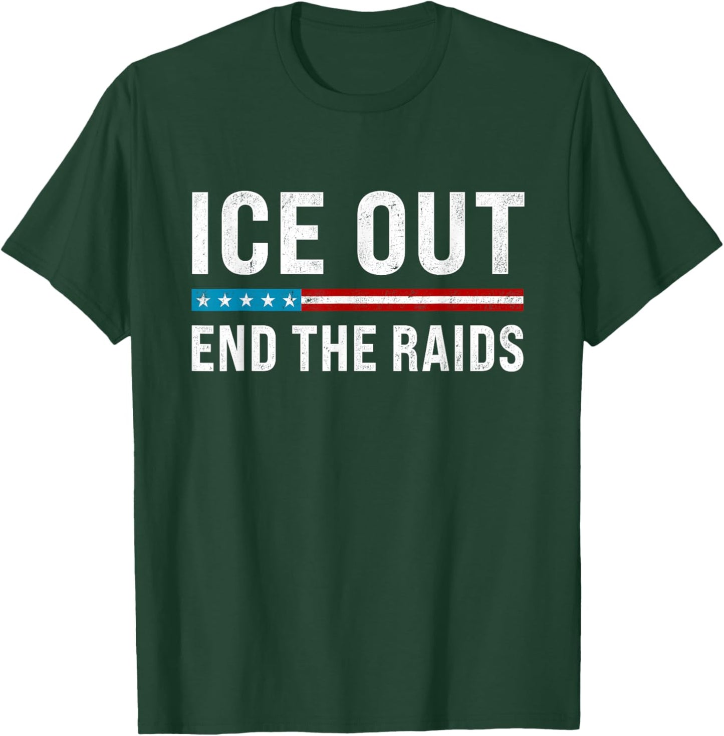 Vintage ICE Out End The Raids US Flag Distressed Men Women T-Shirt - T-Shirt | Forest