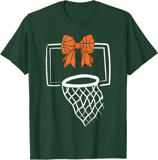 Basketball Coquette Bow Women Girls T-Shirt - T-Shirt | Forest