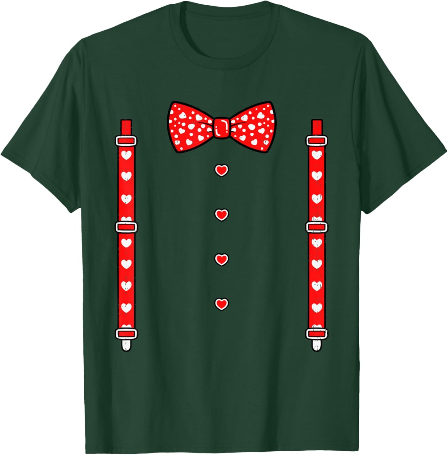 Heart Bow Tie Suspenders Tuxedo Valentines Day Men Boys Kids T-Shirt - T-Shirt | Forest