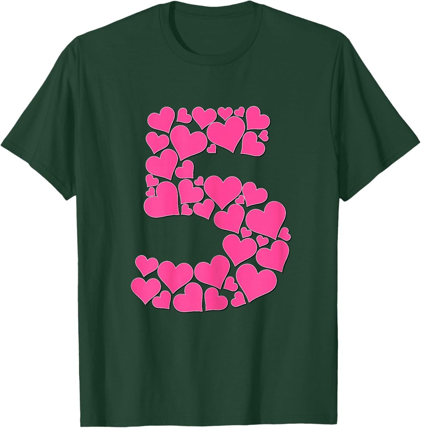 Cute Heart Number 5 Maths Day Costume for Girls 5th Birthday T-Shirt - T-Shirt | Forest