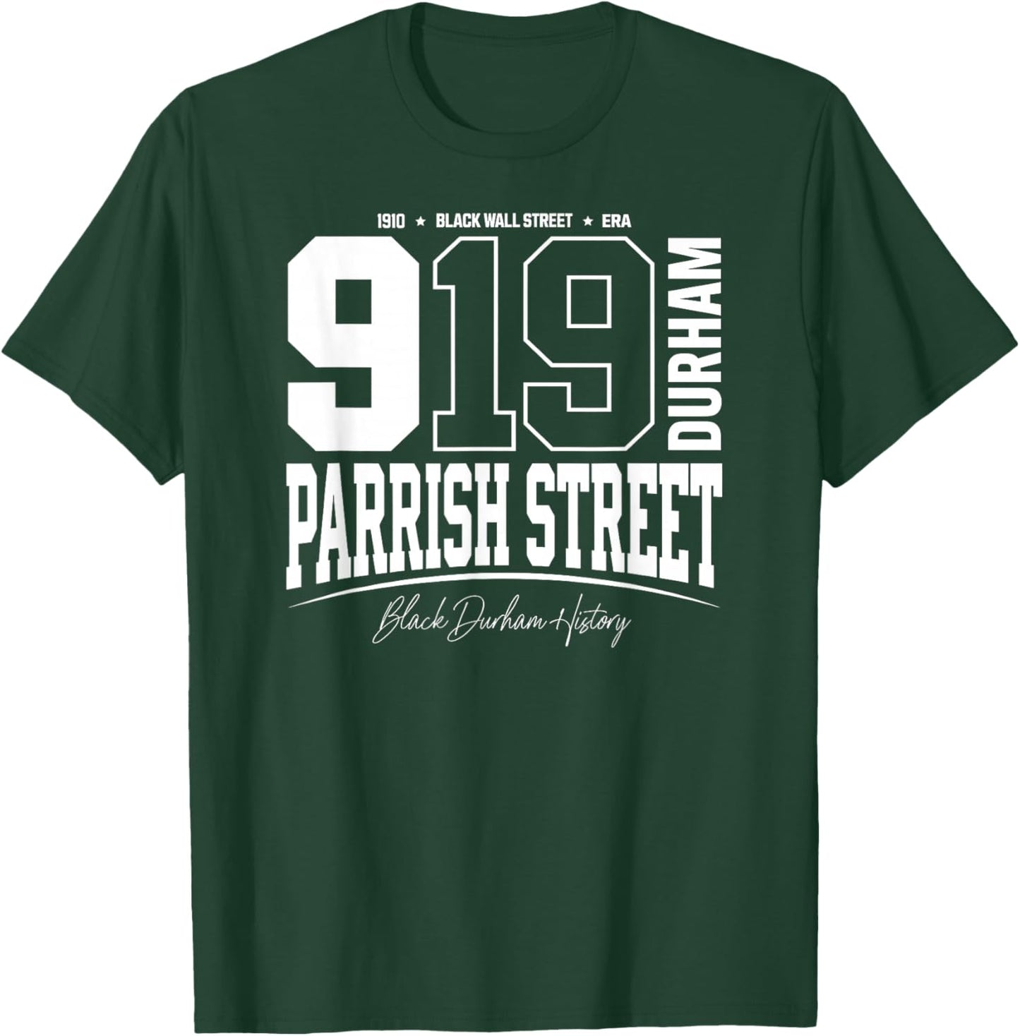 919 Durham NC Parrish Street Black Wall Street Era Varsity T-Shirt - T-Shirt | Forest