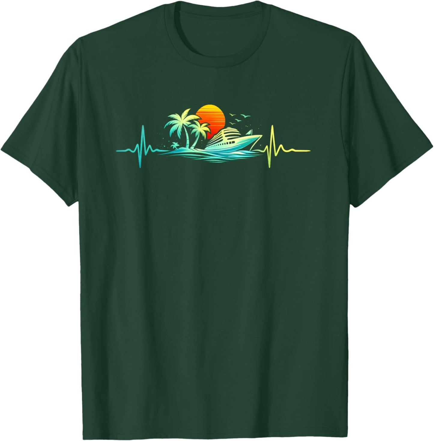 Cruise Ship Vacation Summer Cruise Heartbeat Cruising T-Shirt - T-Shirt | Forest