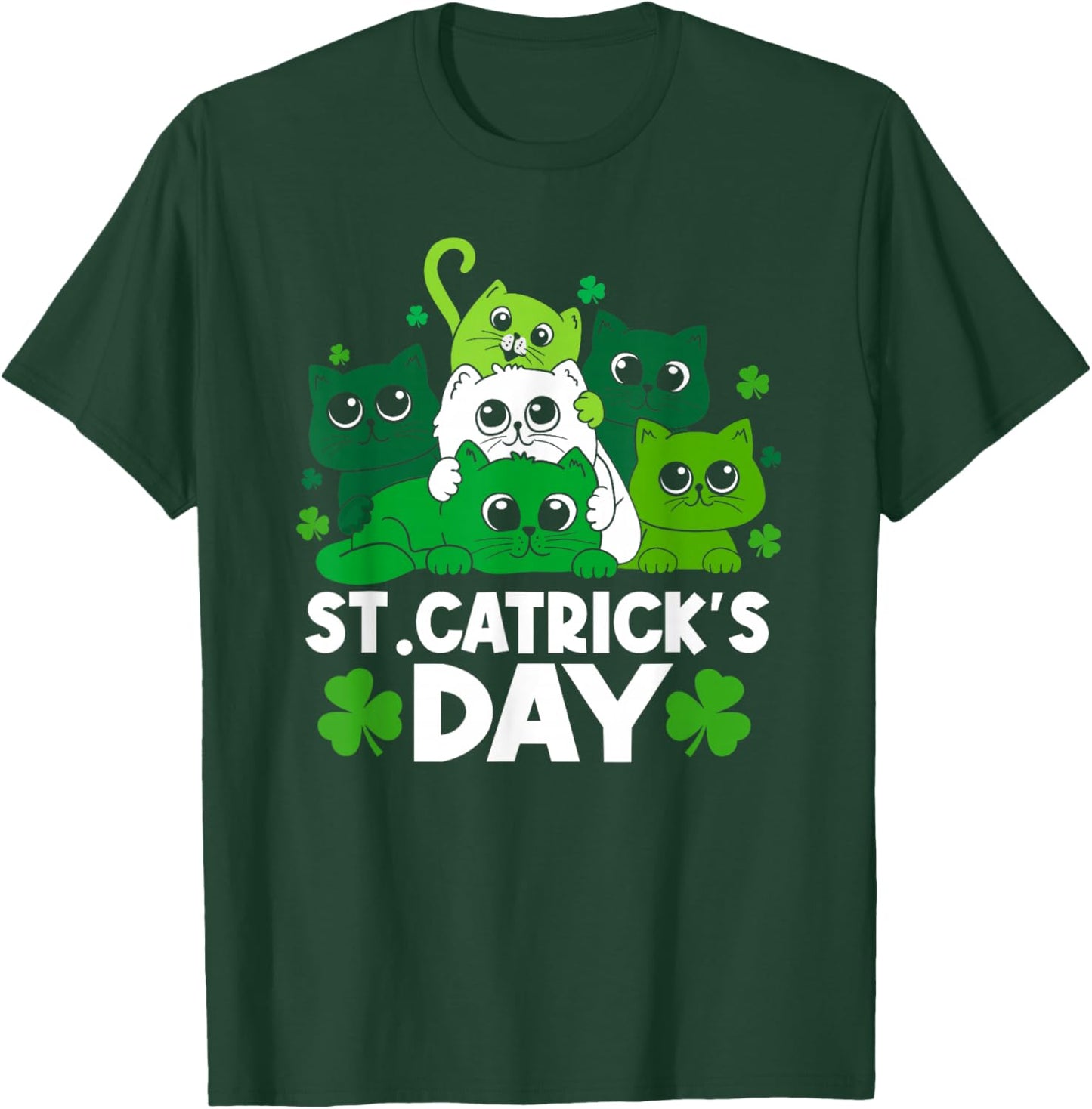 St Catrick's Day Funny Cat St Patricks Day Women Girls Kids T-Shirt - T-Shirt | Forest