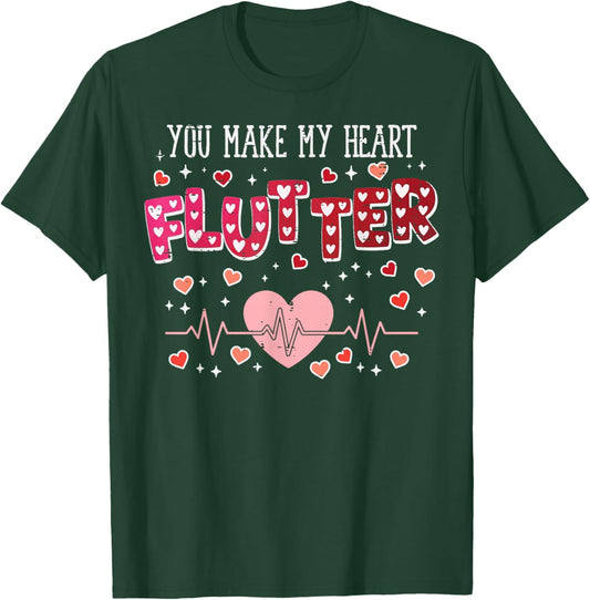 Valentines Day Cardiac Nurse Heart Flutter Women Men T-Shirt - T-Shirt | Forest
