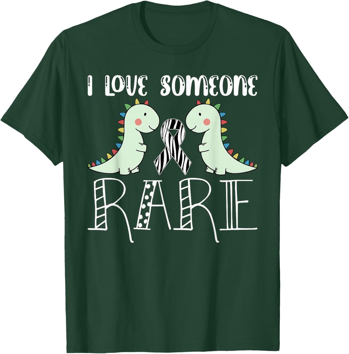 I Love Someone Rare Disease Awareness T Rex Zebra Ribbon T-Shirt - T-Shirt | Forest
