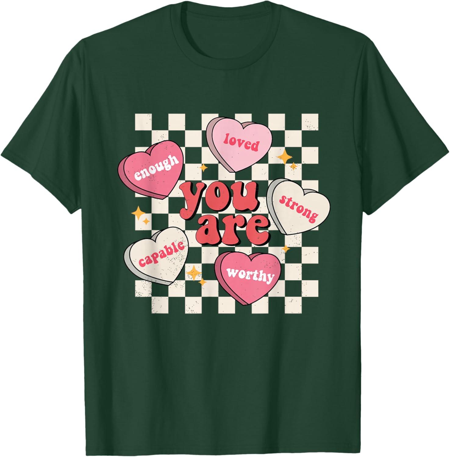 Valentine Retro Candy Heart Self Love Affirmation T-Shirt - T-Shirt | Forest