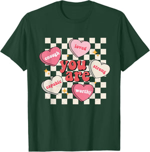 Valentine Retro Candy Heart Self Love Affirmation T-Shirt - T-Shirt | Forest
