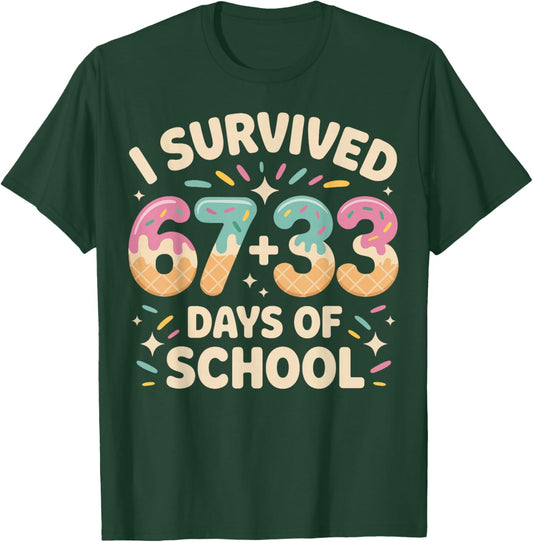 I Survived 100 Days of School 67+33 Ice Cream Math T-Shirt - T-Shirt | Forest