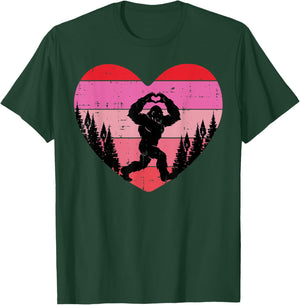 Valentines Days Bigfoot Hand Heart Sasquatch Women Kids Men T-Shirt - T-Shirt | Forest