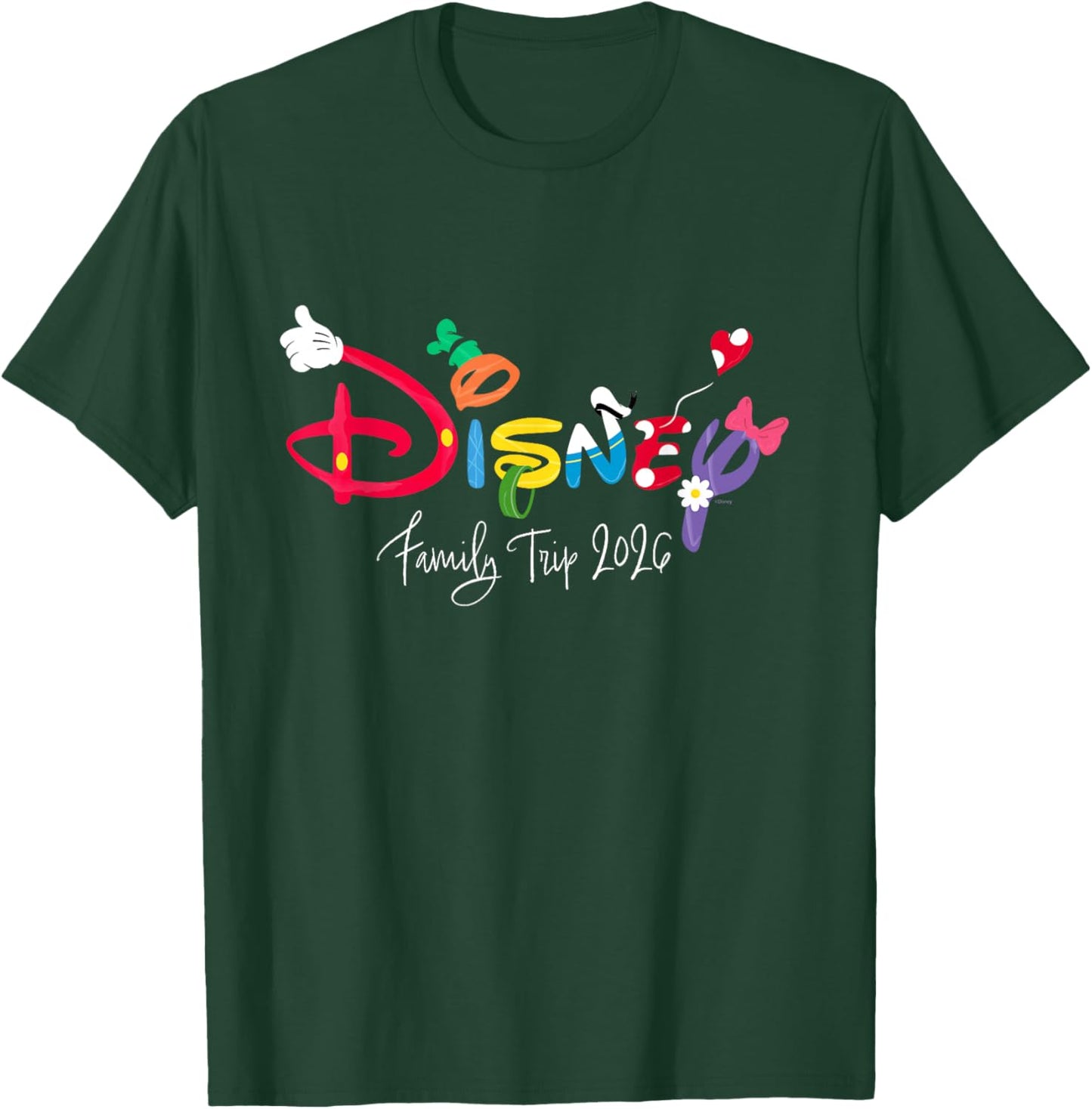 Disney Mickey & Friends Character Letters Family Trip 2026 T-Shirt - T-Shirt | Forest
