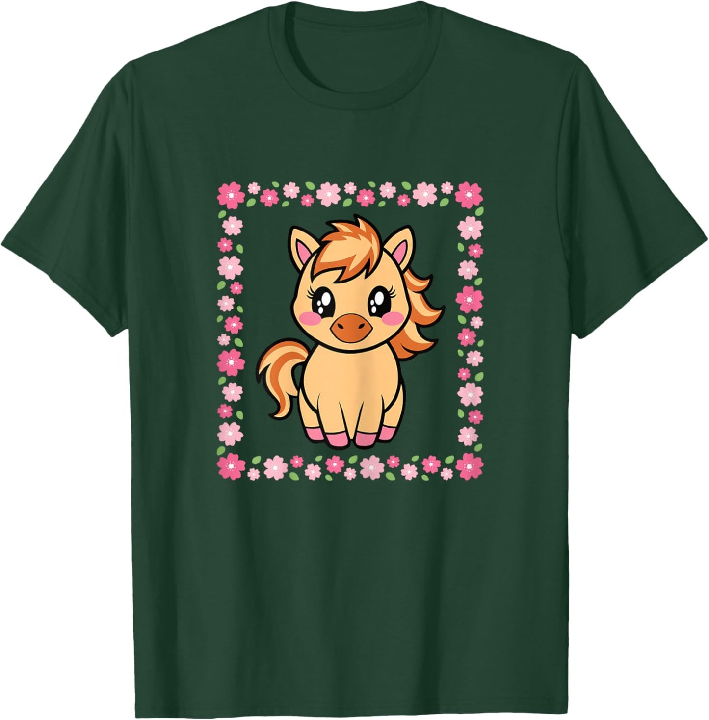 Cute Horse Kawaii Horseback Riding Women Girls T-Shirt - T-Shirt | Forest