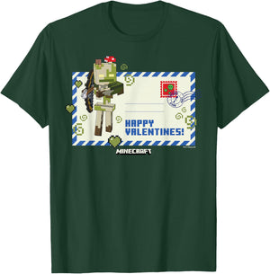 Minecraft Valentine's Day Happy Valentines! Letter Skeleton T-Shirt - T-Shirt | Forest