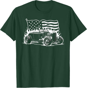 1932 Deuce Coupe Classic American Flag Patriotic Silhouette T-Shirt - T-Shirt | Forest