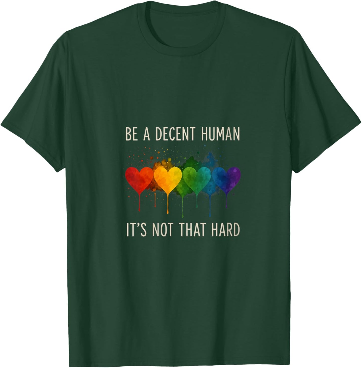 Women's LGBTQ LGBT Heart Retro Be A Decent Human It's Not That Hard V-Neck T-Shirt - T-Shirt | Forest