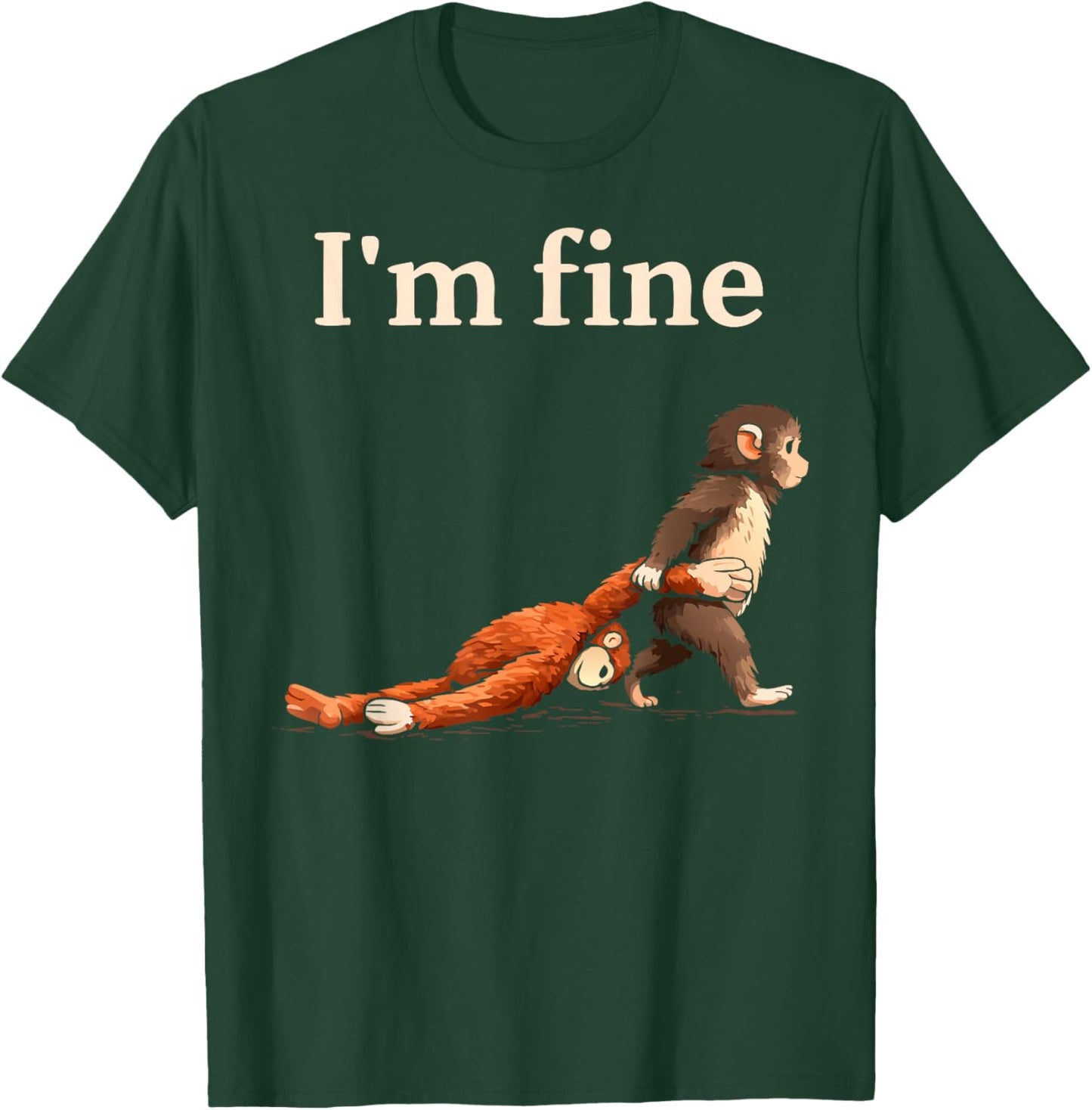 Sad Monkey Punch Meme with an Orange Toy I'm Fine T-Shirt - T-Shirt | Forest
