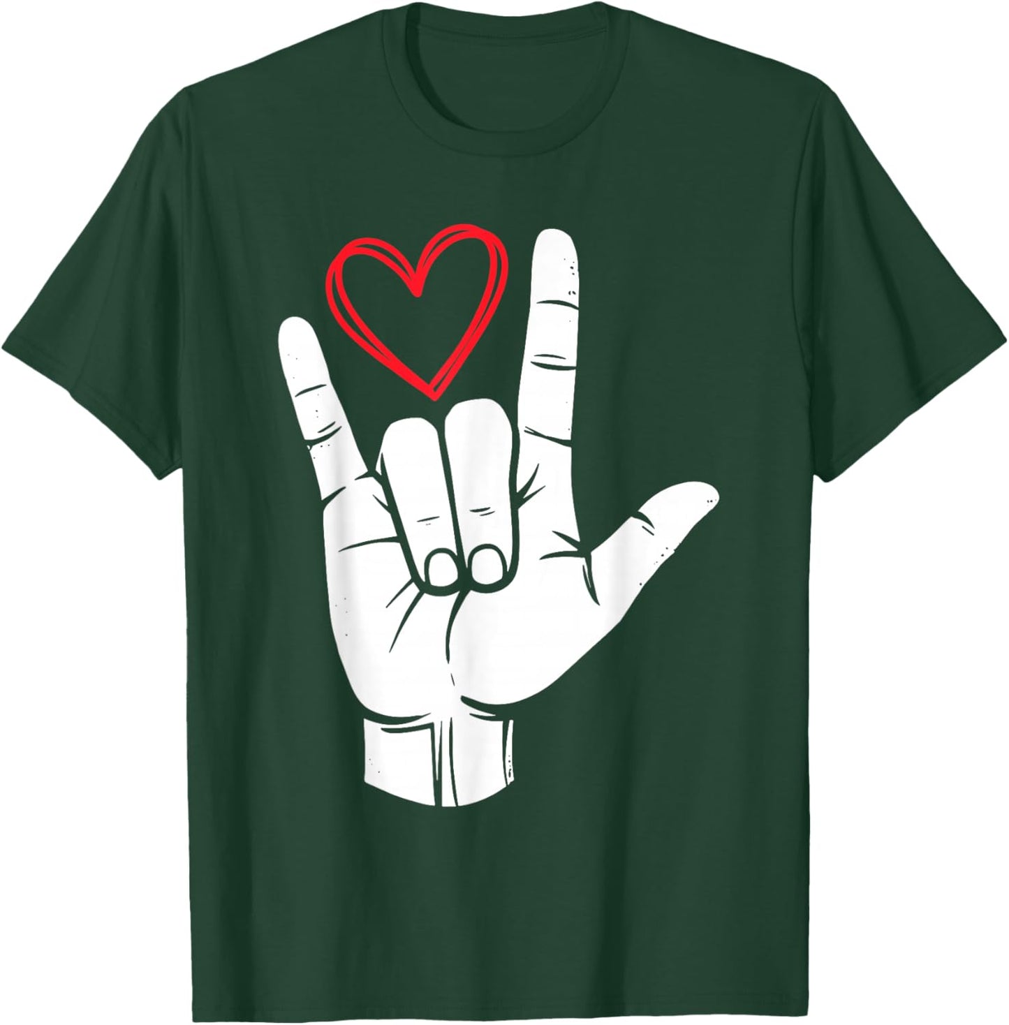 I Love You Sign Language Valentine's Day ASL Heart T-Shirt - T-Shirt | Forest