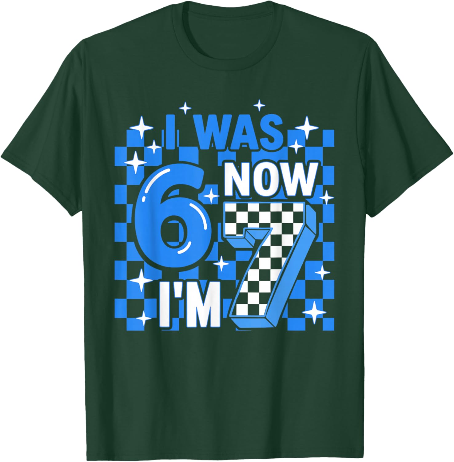 Blue Checkered I was 6 Now I'm 7 Birthday Boy Bday Kids T-Shirt - T-Shirt | Forest
