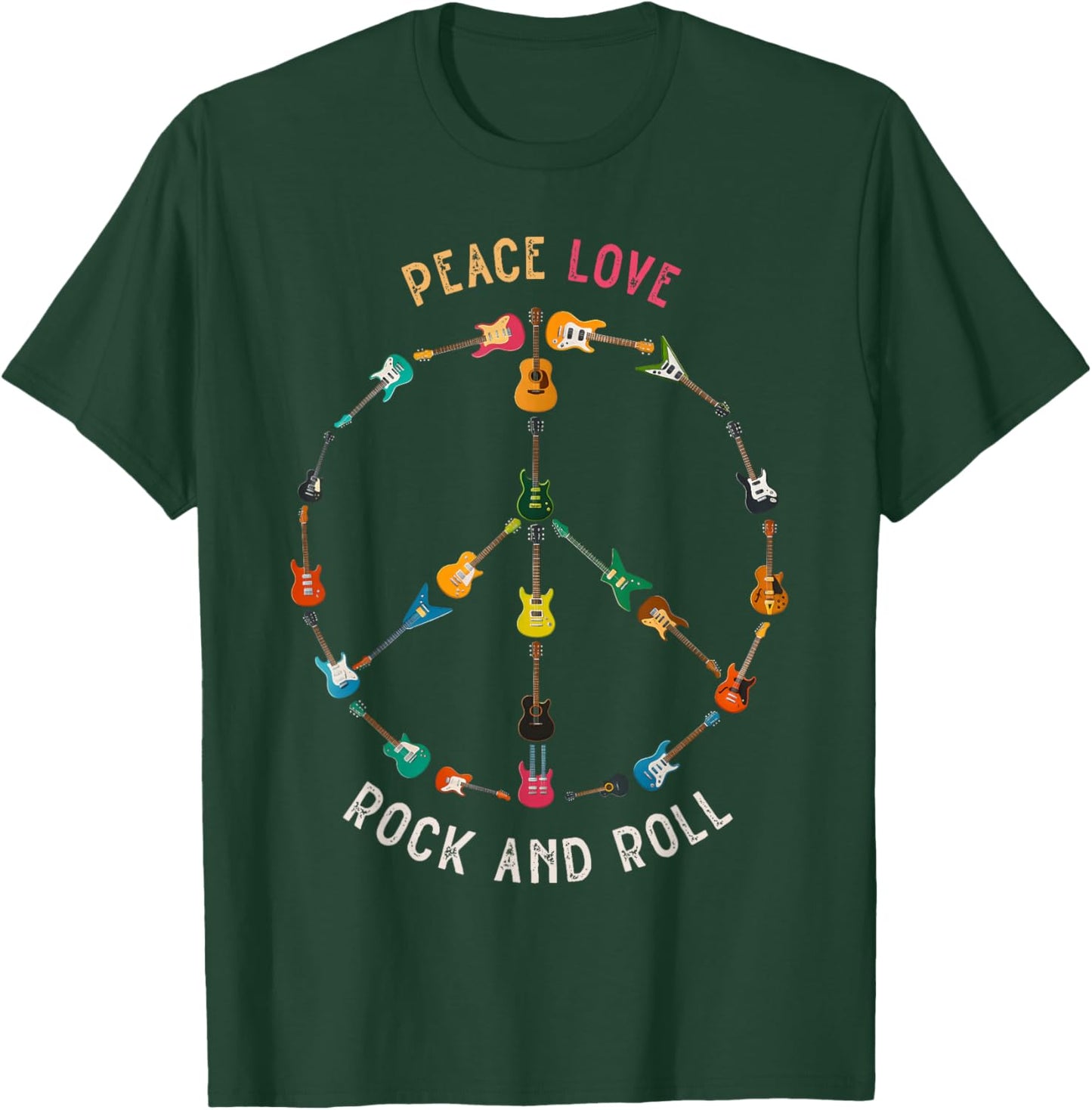 Peace Love Rock and Roll Guitars Music Rock Hippie Vintage T-Shirt - T-Shirt | Forest