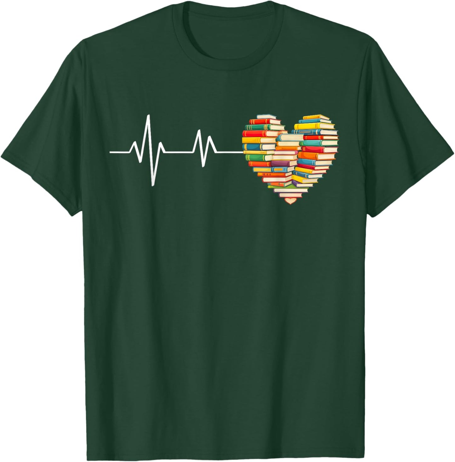 Love Books Heartbeat Heart Book Lover Books Reading T-Shirt - T-Shirt | Forest