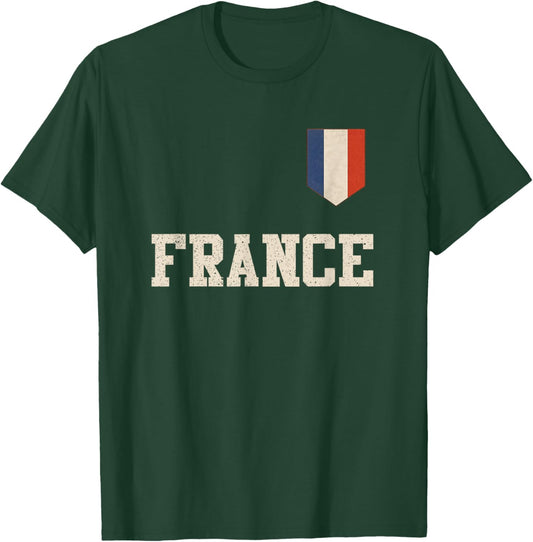 Vintage French Flag of France Men Women Kids Youth Girl T-Shirt - T-Shirt | Forest