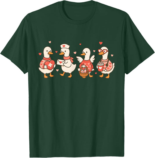 Funny Lovely Goose Cute Goose Nurse Valentine Registered T-Shirt - T-Shirt | Forest