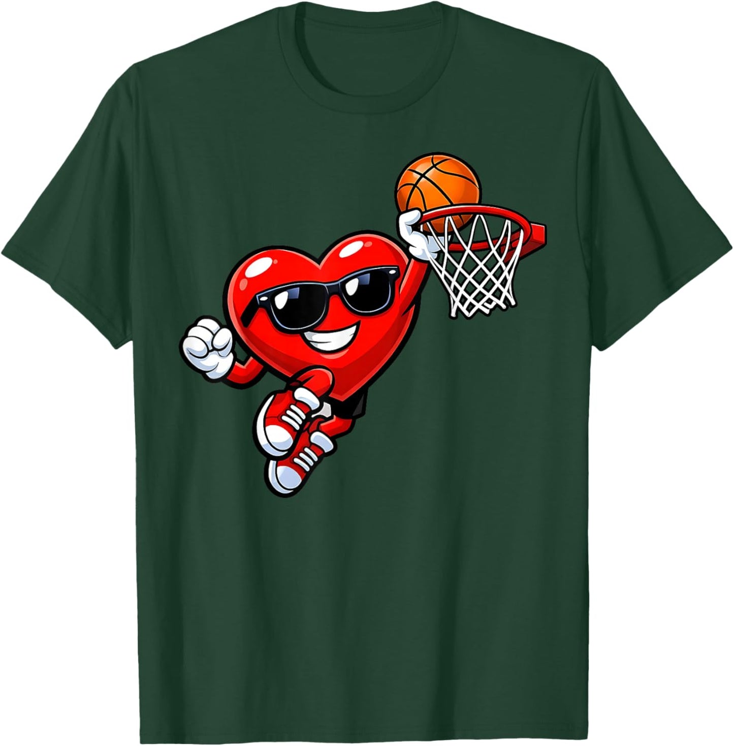 Valentines Day Basketball Heart Dunking Men Boys Kids Youth T-Shirt - T-Shirt | Forest
