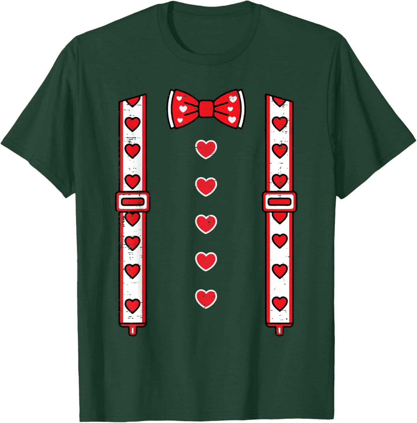 Valentines Day Suspenders Bow Tie Hearts Cute Boys Kids Men T-Shirt - T-Shirt | Forest