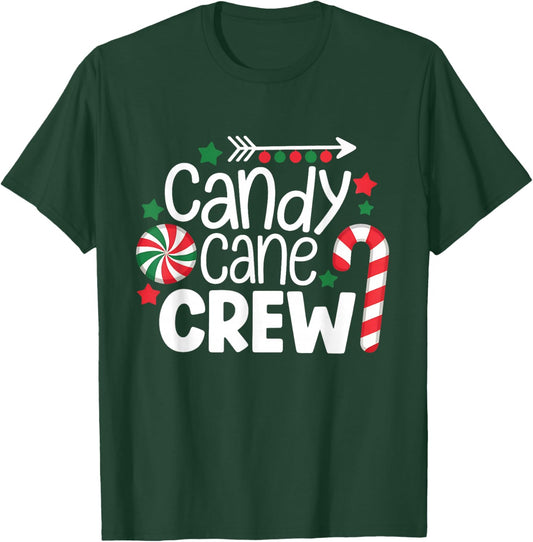 Christmas Candy Cane Crew Shirt Women Girls Boys Kids Xmas T-Shirt - T-Shirt | Forest