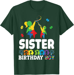 Sister of The Birthday Boy Autism Awareness Support Brother T-Shirt - T-Shirt | Forest