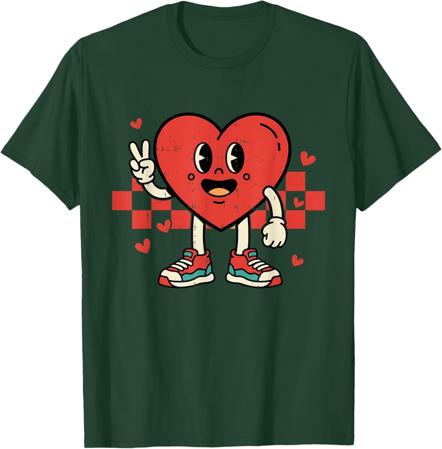 Retro Groovy Heart Peace Hand Valentines Day Men Women Kids T-Shirt - T-Shirt | Forest
