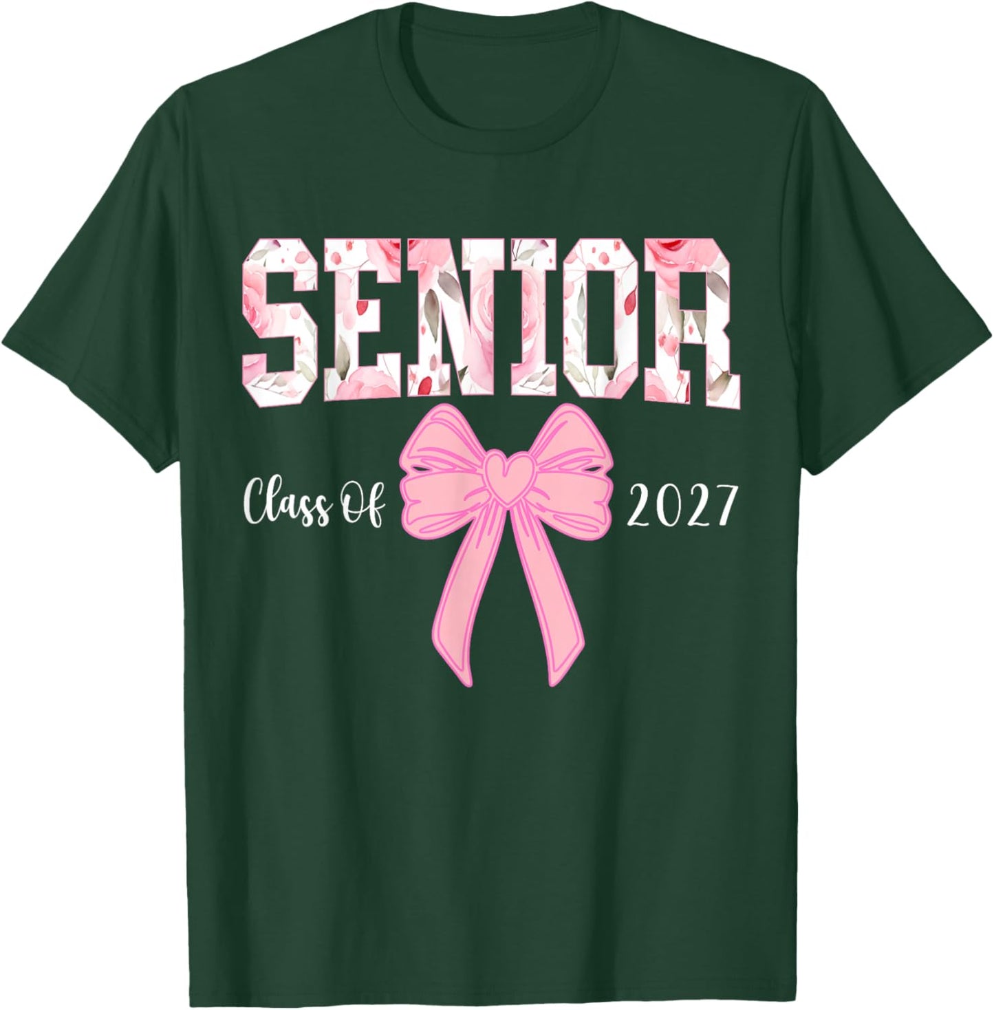 Senior 2027 Floral Pink Bow Back to School Class of 2027 T-Shirt - T-Shirt | Forest
