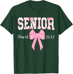 Senior 2027 Floral Pink Bow Back to School Class of 2027 T-Shirt - T-Shirt | Forest