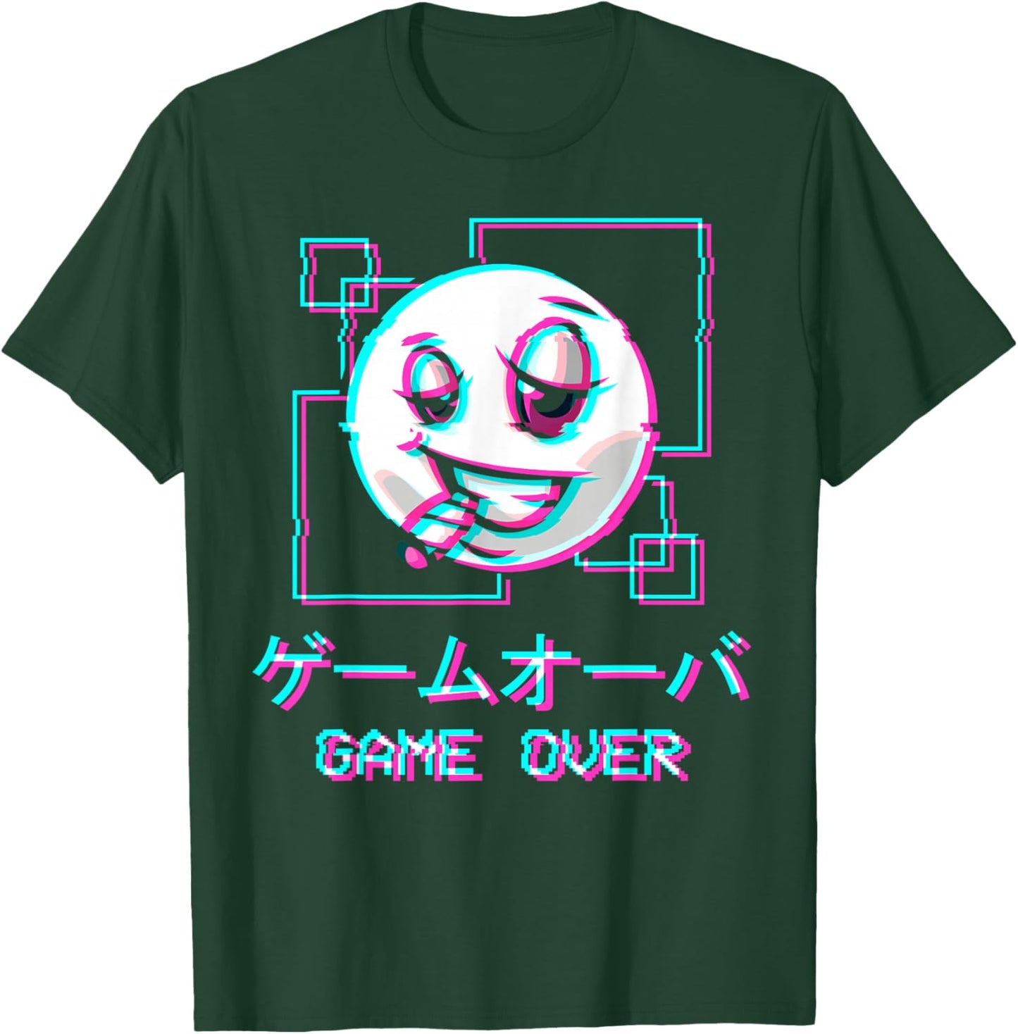 Vaporwave Aesthetic Happy Face Japanese Game Over Harajuku T-Shirt - T-Shirt | Forest