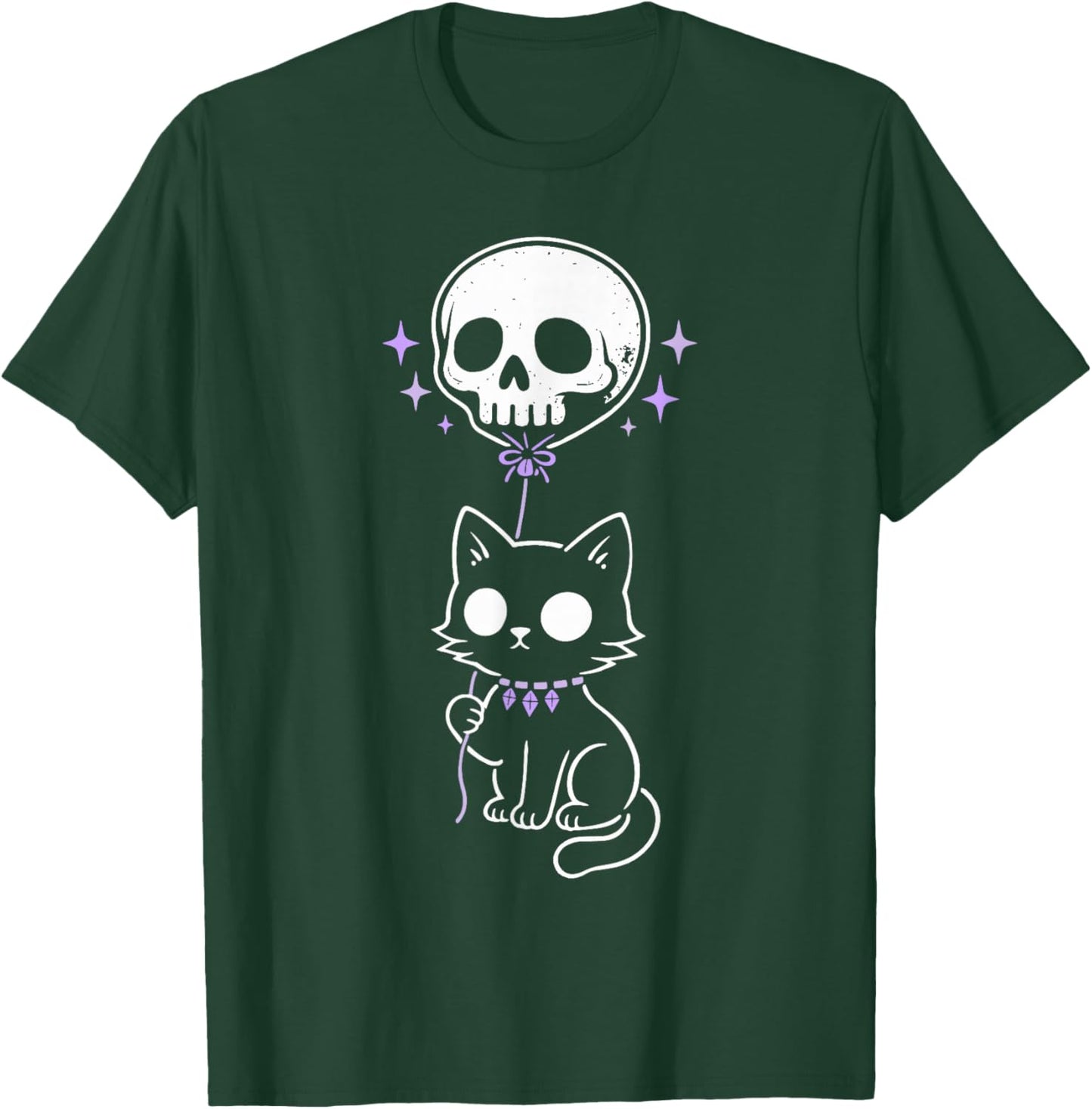 Cat Kitty Skull Black Pastel Goth Kawaii Witchy Aesthetic T-Shirt - T-Shirt | Forest