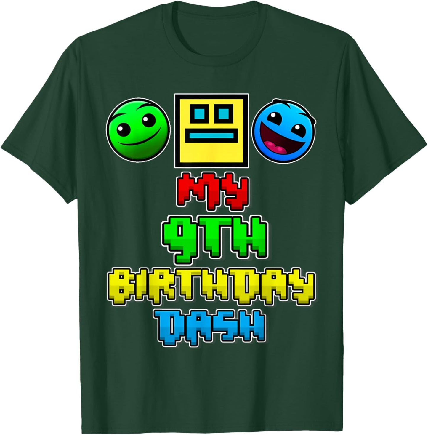 My 9th Birthday Dash Video Game Theme Kids 9 Party Geometry T-Shirt - T-Shirt | Forest